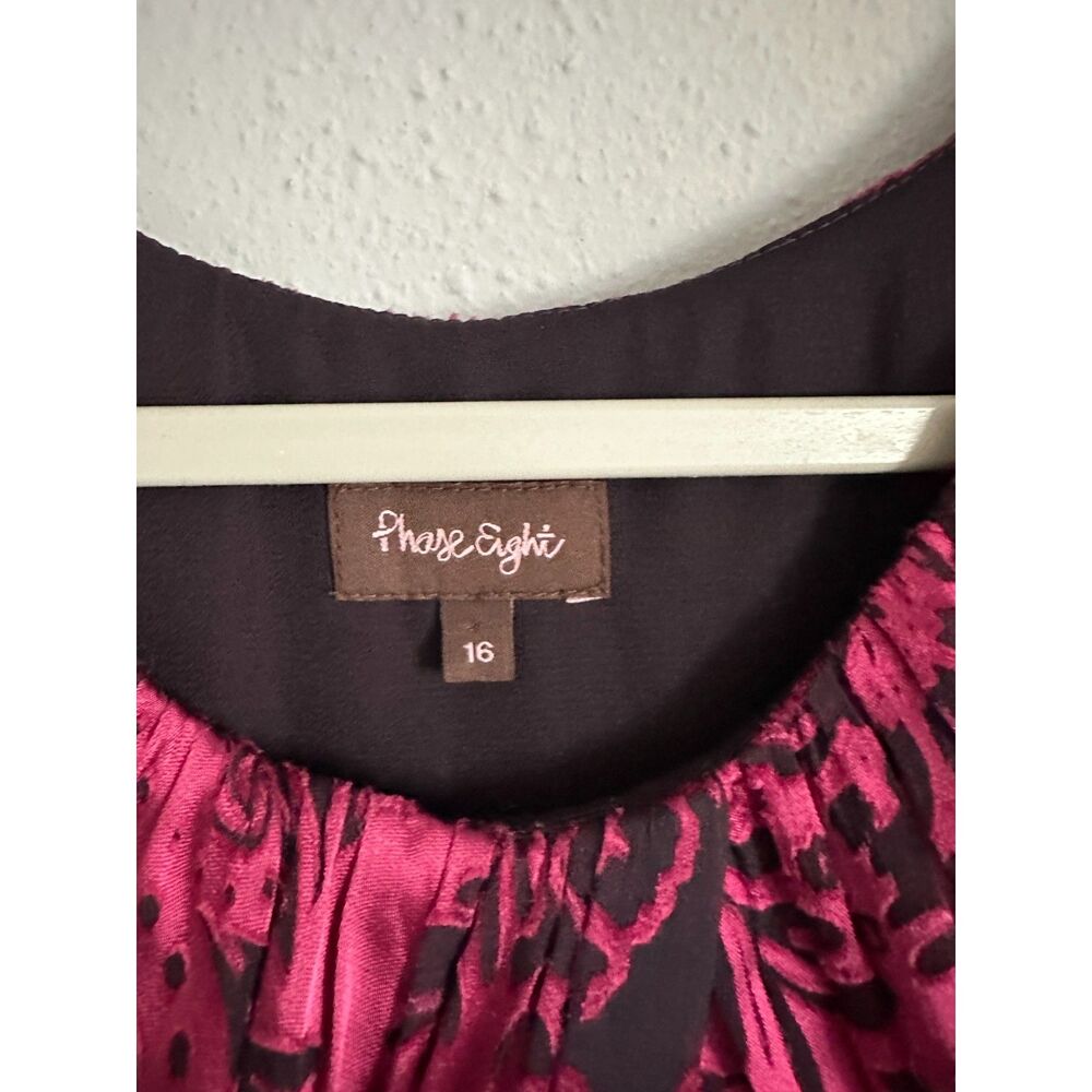 Vintage Phase Eight Silk Blend Flocked Midi Dress UK 16 US 12 Pink Black - Picture 5 of 8